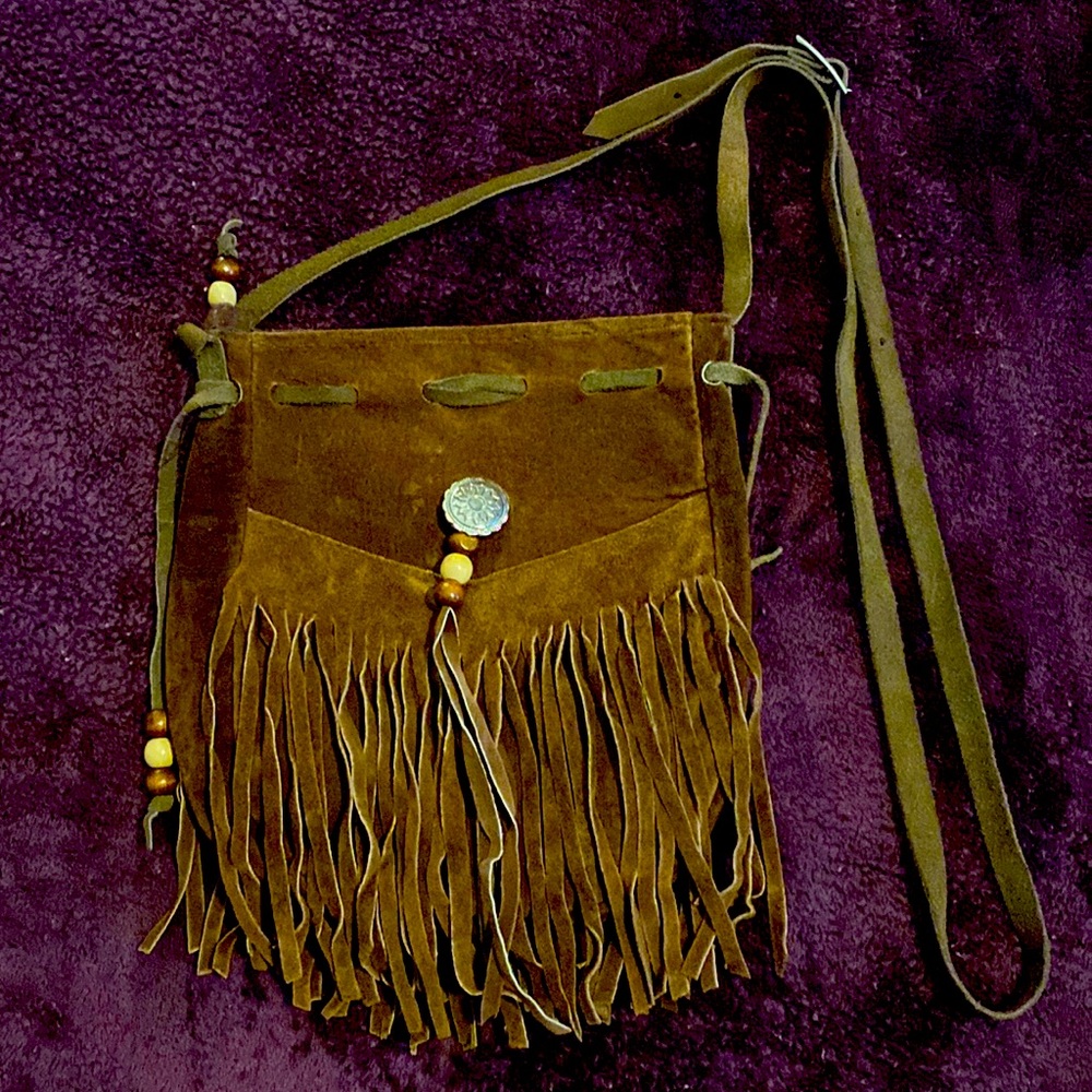 Brown suede fringe purse